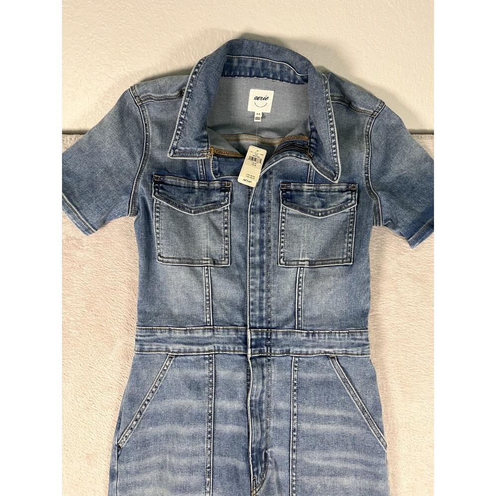Aerie Utility Denim Jumpsuit Medium Wash Sz M NWT Coveralls Chic Western - Picture 4 of 11